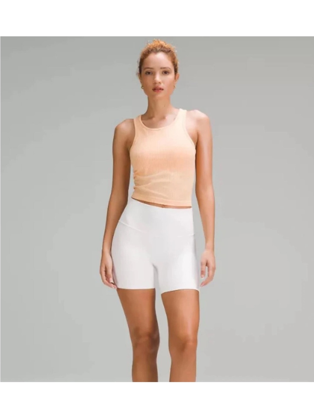 Lululemon Ebb to Street Cropped Racerback Tank Top Peach Ribbed Athletic XS